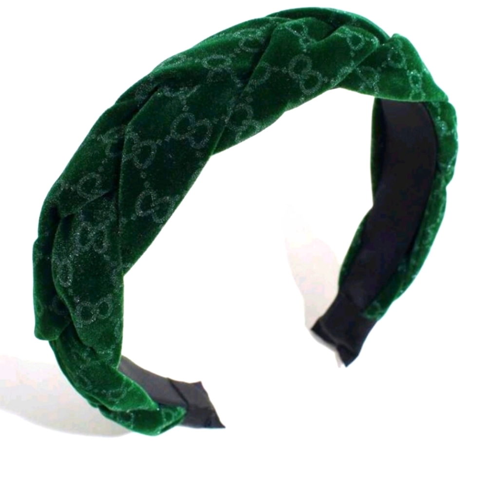 Green velvet braided headband
